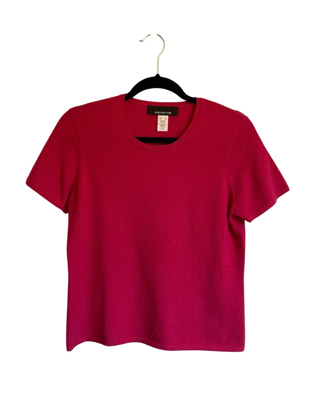 Jones New York 100% Cashmere Short-Sleeve Crewneck Top‎ in Berry Pink